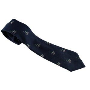 Puritan Cape Cod Men's Classic Width Tie Navy Blue Embroidered Lighthouses